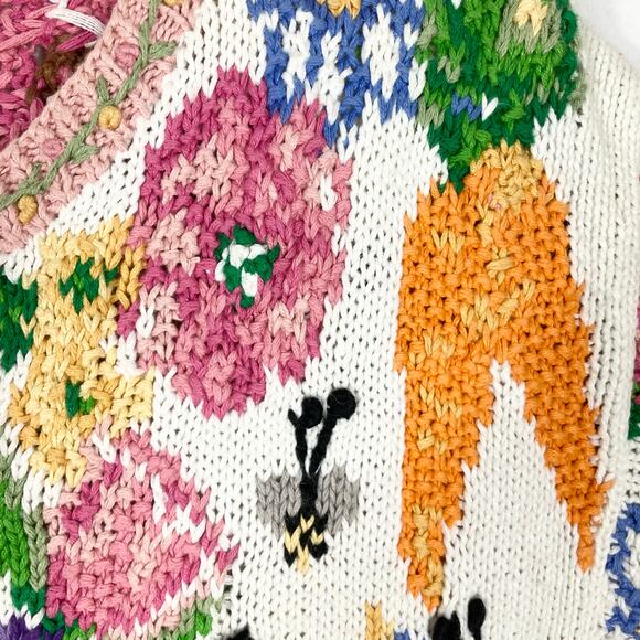 NWOT VINTAGE SUSAN BRISTOL Cardigan S Easter-BunnyEgg-Basket Floral Chunky-Knit - Picture 5 of 15